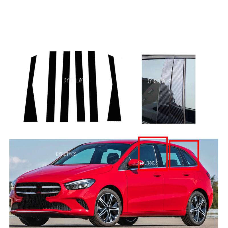 6PCS Glossy Black Pillar Posts Fit For Mercedes-Benz B-Class W246 2012-2017 2018 2019 Window Column BC Sticker Cover Door Trim