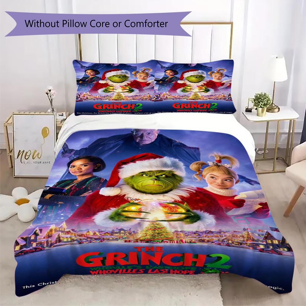 Christmas Gift Oscar Comedy Movie How the Grinch Stole Christmas Home Decor Soft Printed Bedding Set Pillowcase Duvet Cover (without Core) R10