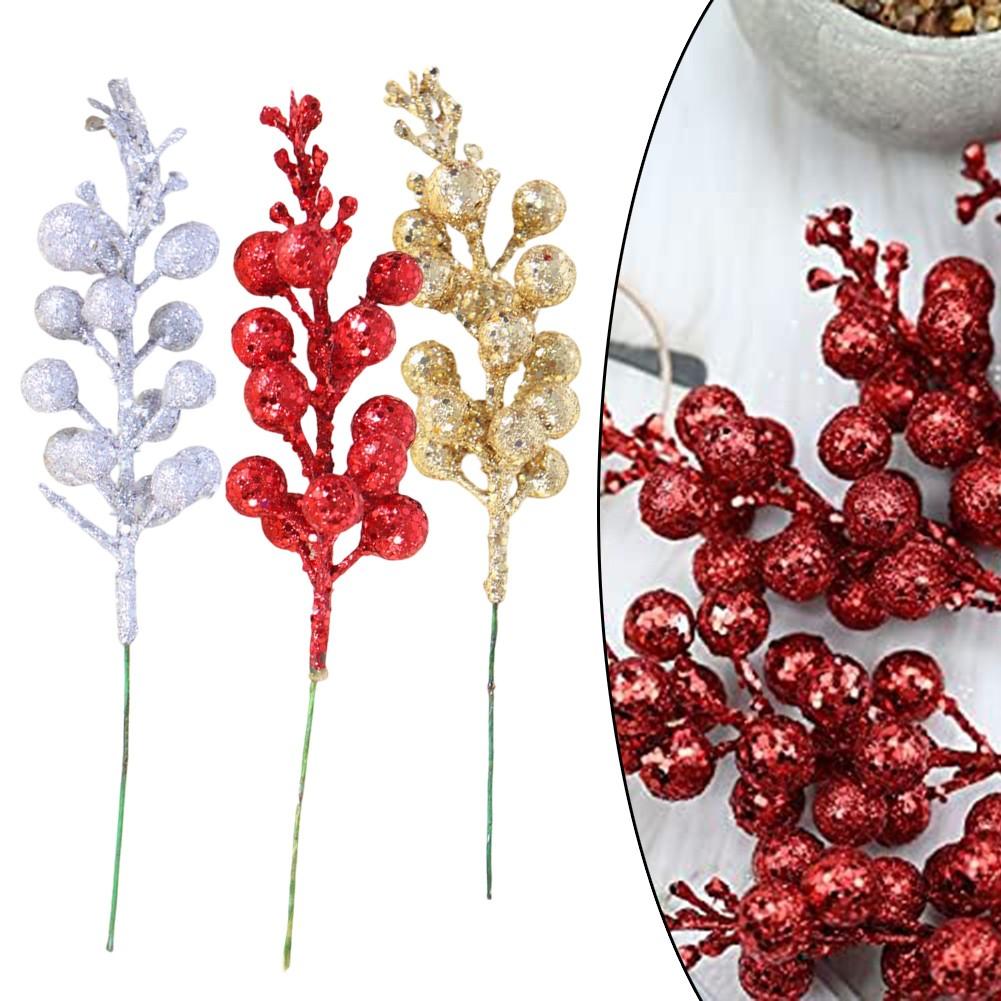 Artificial Berry Twig Decorations Christmas Glitter Berry Stem Door Decorations