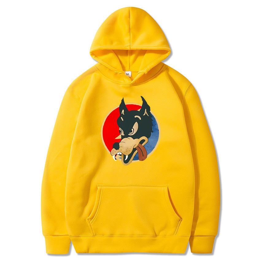 2025 Autumn/Winter Solid Color Wolf Head Classic Hoodie Men's Daily Casual Harajuku Hoodie Y2K Street Wear Warm Hoodie