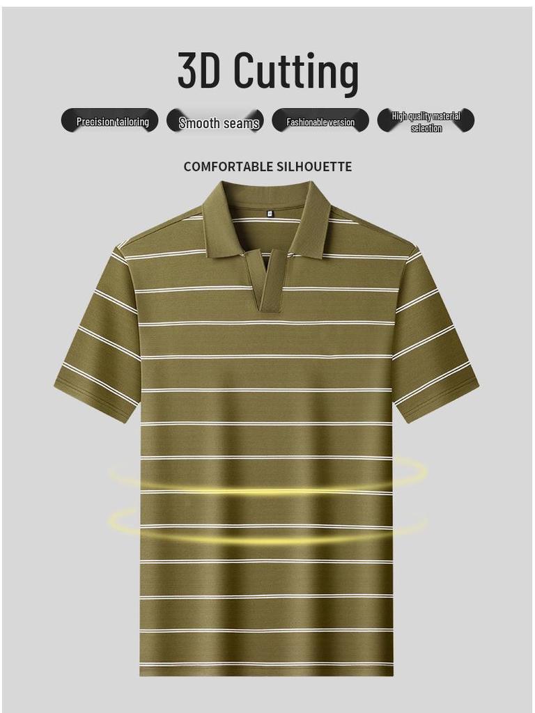 2026 Seagull Collar Striped Polo Shirt for Men - Short Sleeve Summer Lapel Tee for Dad