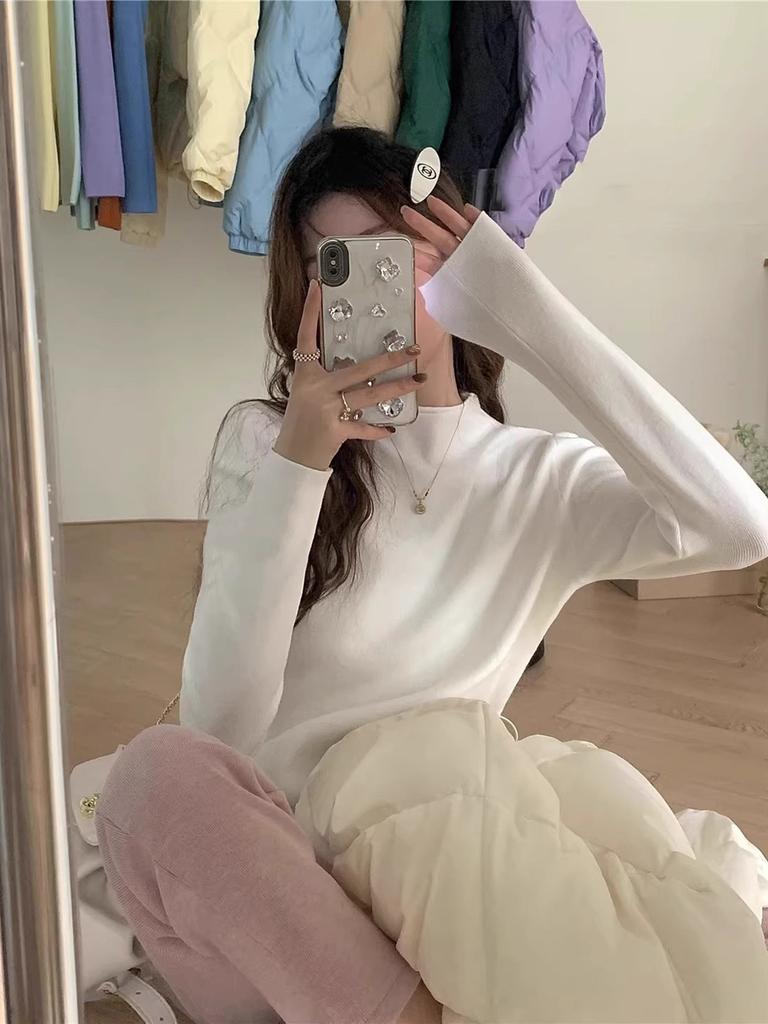 Gentle age reduction and whitening Slim stand-up collar Long-sleeved inner sweater Women's spring popular soft waxy bottoming top Versatile