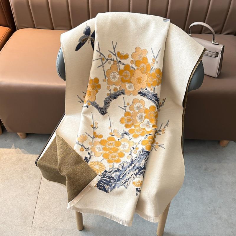 Premium plum blossom scarf women's imitation cashmere office air-conditioned room shawl with winter mother's gift scarf