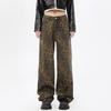 Street Leopard Print Jeans Men's American High Street Niche Design Loose Straight Trousers