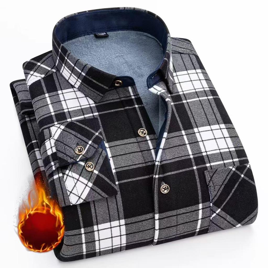 Moda Uomo Calde Camicie a Quadri a Maniche Lunghe Ispessite in Pile Doppio Lato Resistenti al Freddo Taglie Forti Casual Business Camicie a Quadri