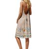 Damen-Rückenfreies Spaghettiträger-Kleid, Ärmelloses Dünn-Träger-Fließendes Strandurlaub-Kurzkleid, Mit Rückenband.