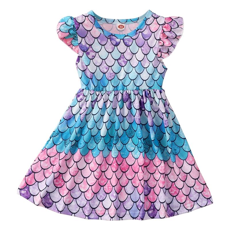 

1-6 лет Дети Девочки Летнее Платье Рукава-Флаттер Платье С О-Образным Вырезом С Принтом 130