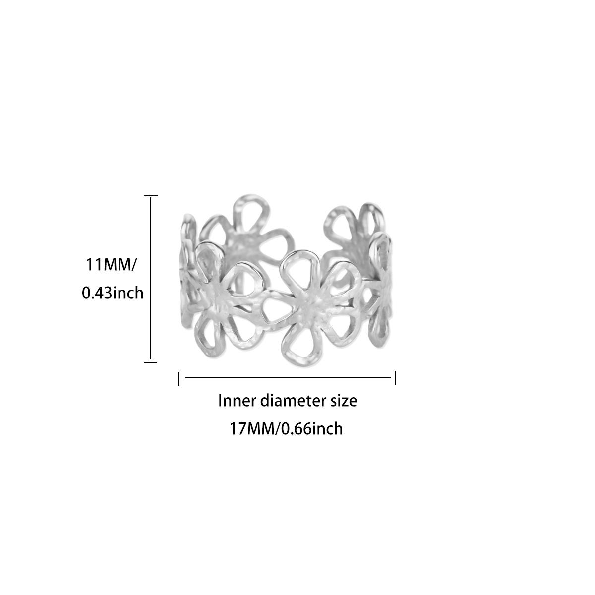 

Free Shipping Cute Hollow Flower Open Rings for Women Men Stainless Steel Ring 2025 New Fashion Trendy Wedding Couple Zircon