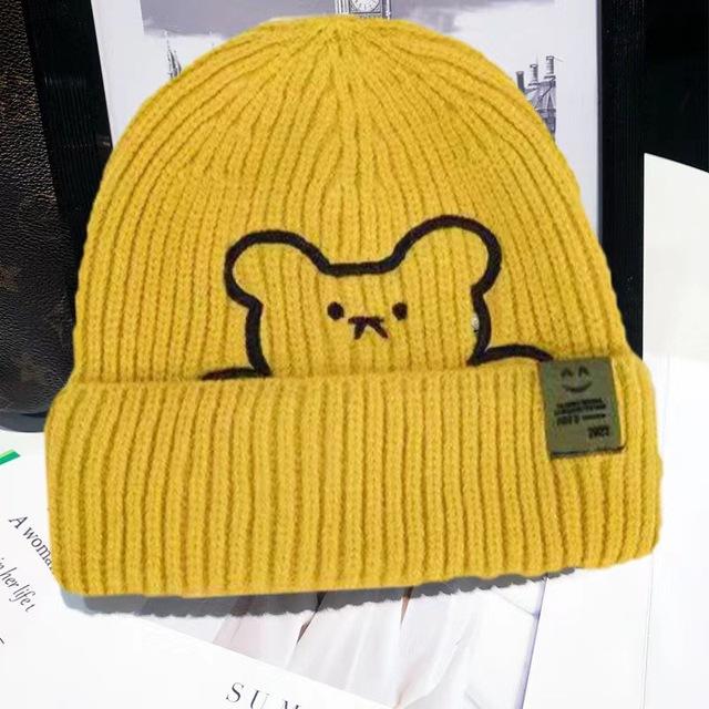 Süße Bären-Stickerei Mützen Herbst Winter Warme Strickmützen Mode Retro Buchstaben Melonenmütze Freizeitkappe Mützen Beanie Unisex