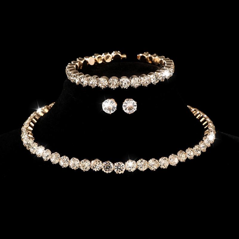 Bridal Accessories Three-piece Set Wedding Fashion Full Diamond Zircon Water Drop Necklace Earrings Wedding Accessories