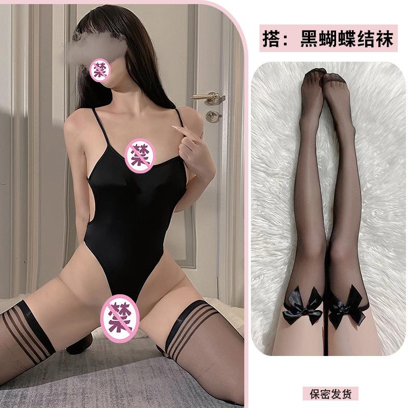 Sexy Underwear Dead Reservoir Suspender Onesie Open Crotch Underwear High Fork Restrain Yin Tights Women's Super Tight Transparent Swimsuit