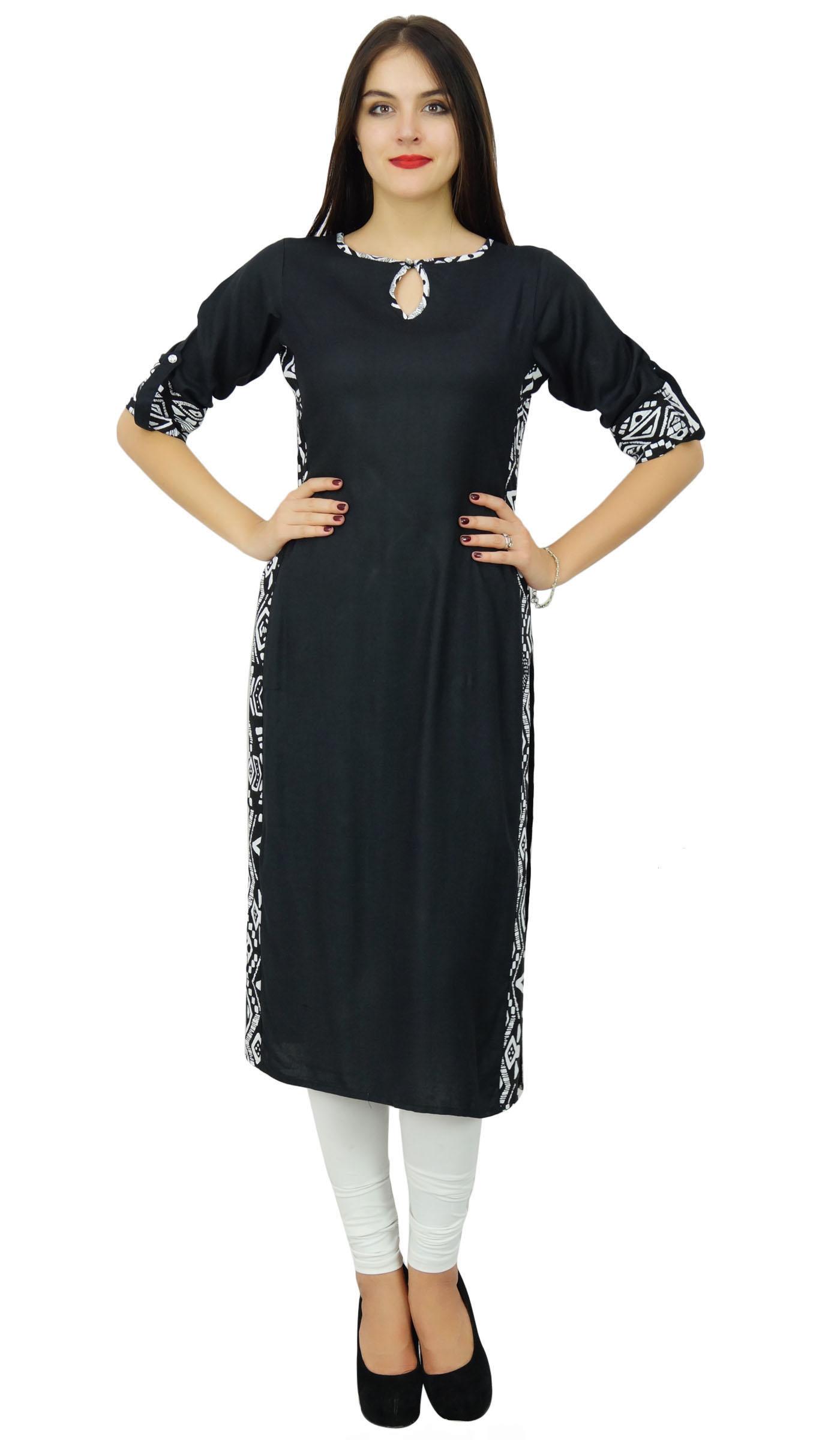 

Bimba Women Plain Black Kurta Straight Rayon Kurti Casual Wear Chic Tunic 6 чорний