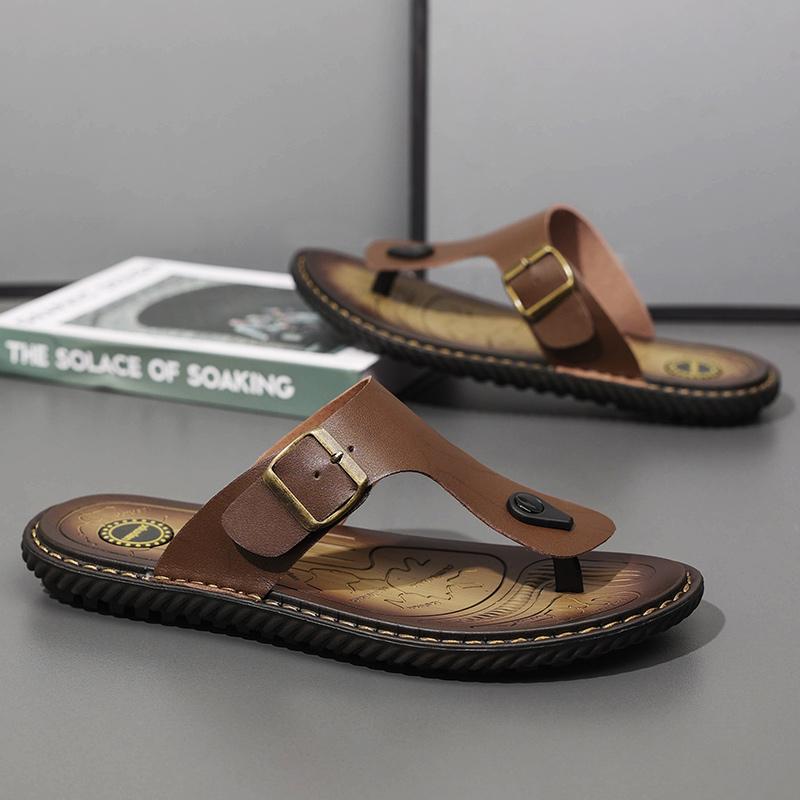 Übergröße Mode Weiches Leder Herren Flip-Flops Outdoor Wasserdichte Strandsandalen Sommer Herren Hausschuhe
