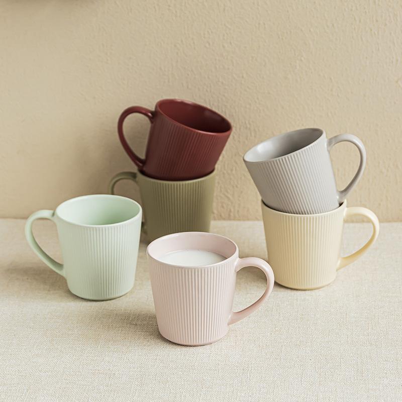 Minimalist Style Vertical Pattern Mug, High-end Relief Cup, Household Water Cup, Breakfast Cup, Large-capacity Coffee Cup