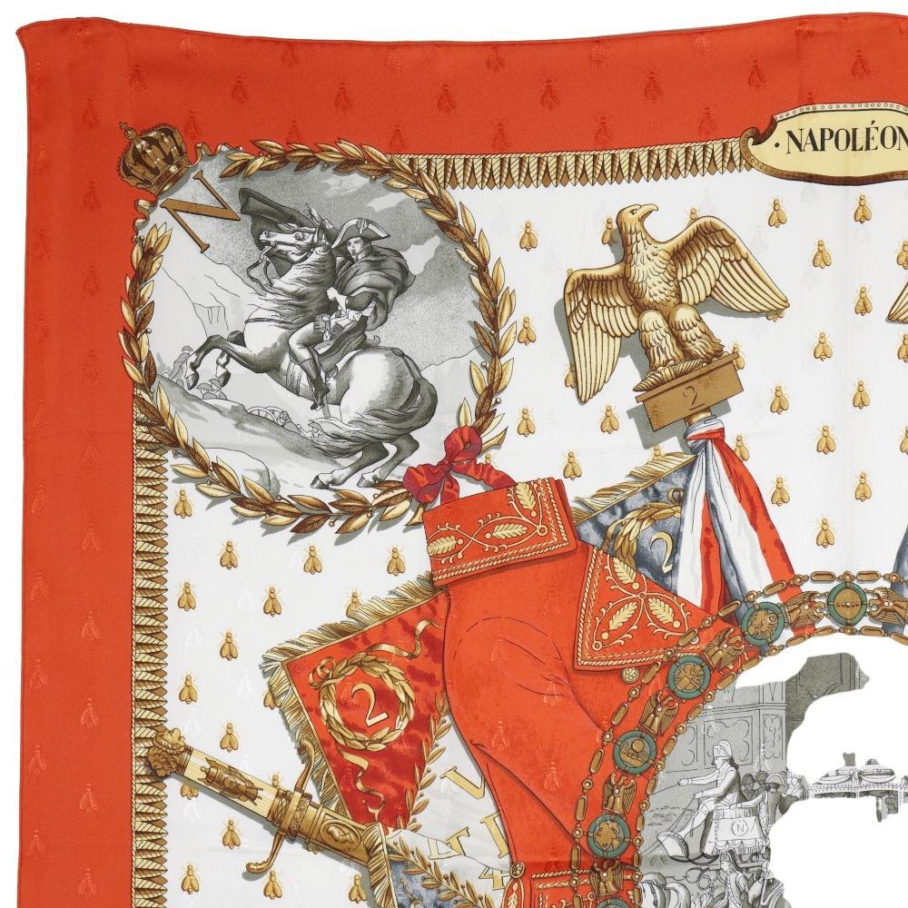 HERMES Carree90 scarf NAPOLEON Napoleon White / orange silk Women Used