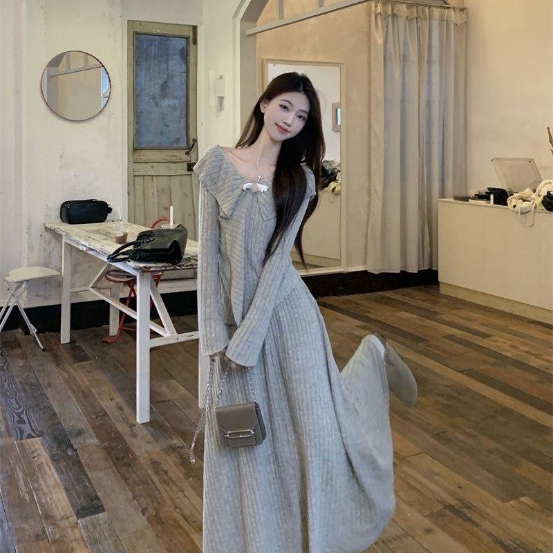Women s French-Inspired Knit Top & High-Waisted Skirt Set for Spring/Autumn Small