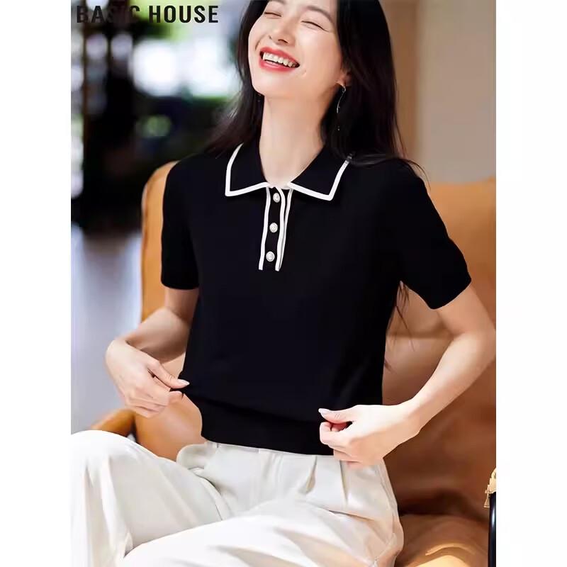 

Basic House Women s Tencel Knit Polo T-Shirt S