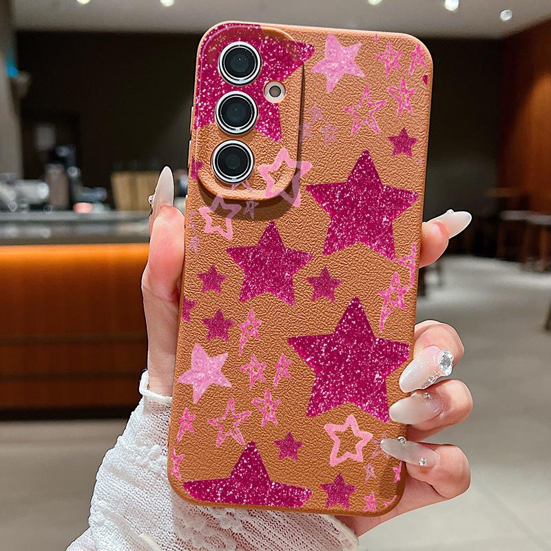 Colorful Stars Print Phone Case For Samsung A57 A37 A17 A56 A36 A16 A55 A35 A15 A54 5G S21 FE S22 S23 S24 Plus S25 S26 Ultra Leather Texture Cover
