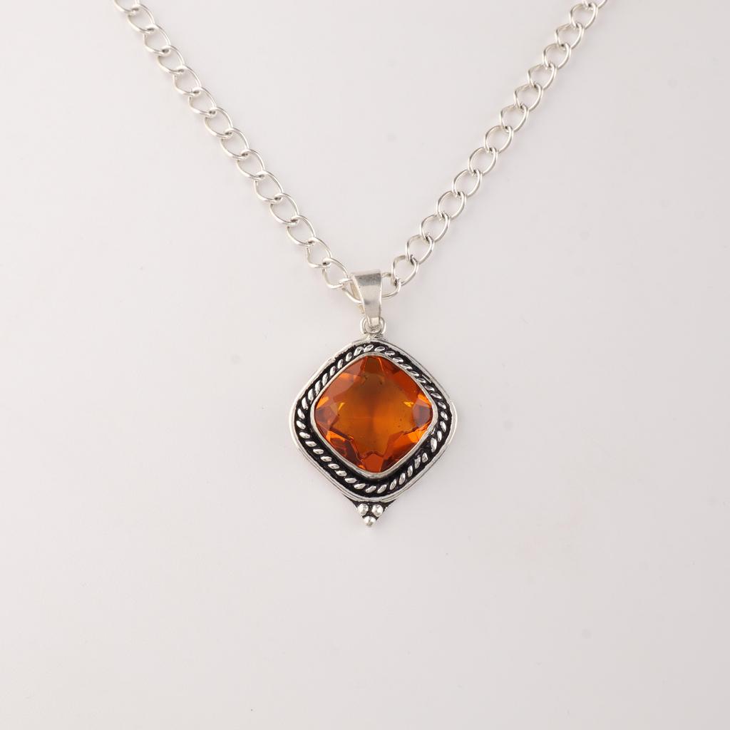 Citrine Gemstone 925 Sterling Silver Handcrafted Pendant 1.2" , Daily Wear Oxidize Jewelry For Her APP-5-4