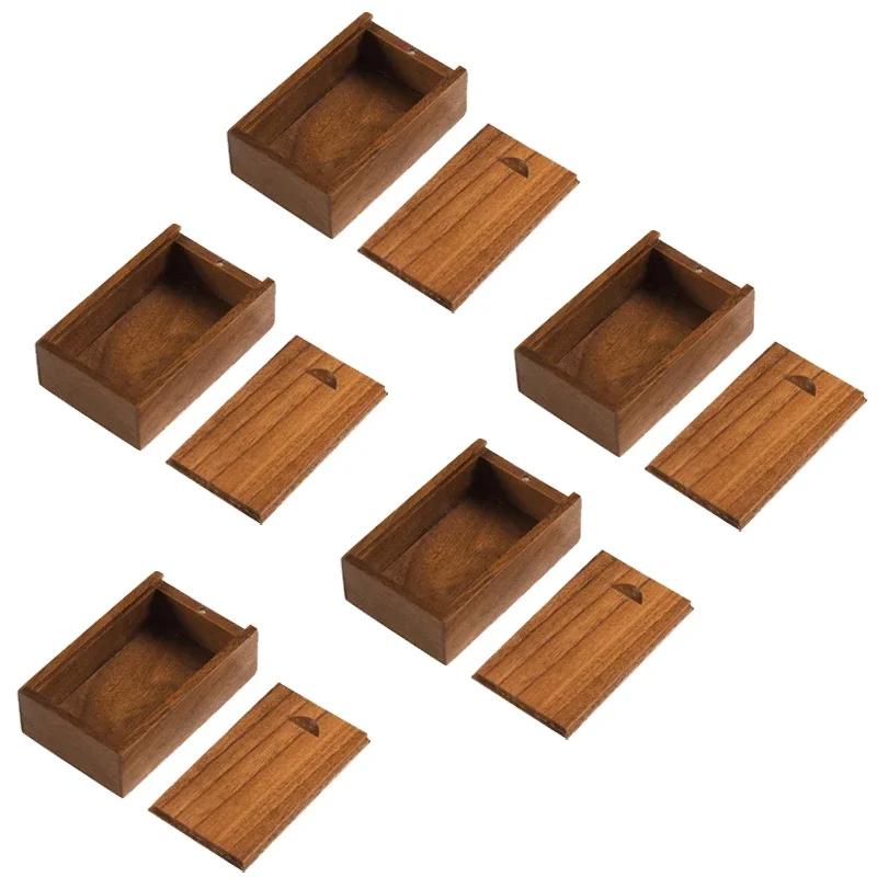 5PCS Solid Natural Wood Unfinished Storage Box With Sliding Top For Necklace Ring Gift Box USB Decorative Gift Wooden Case Box