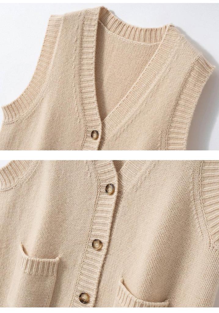 Women's Cashmere Vest: Autumn & Winter Style, Sleeveless, Fashionable Layering Cardigan, 7-Gauge Thick