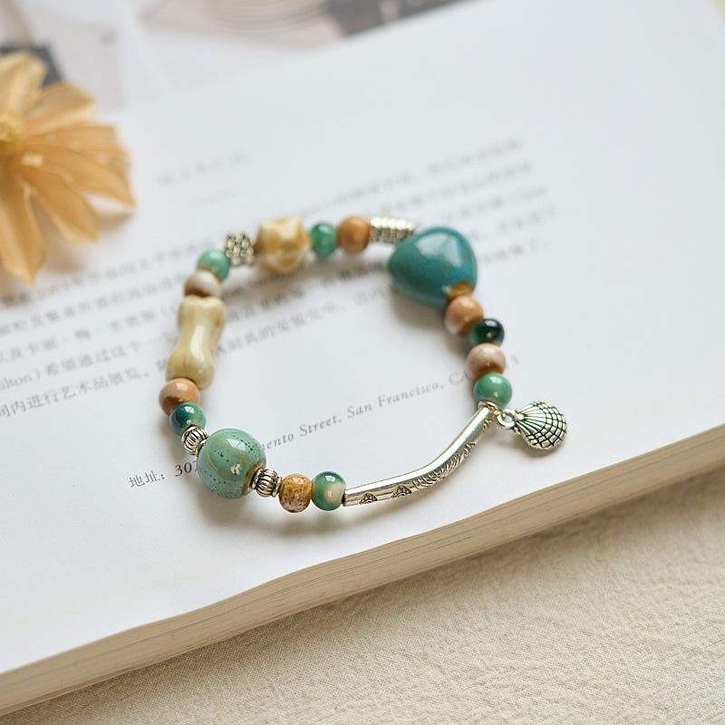 Literary Bracelet Maillard Color Jingdezhen Ceramic Bracelet Female Gift Student National Style Creative National Style Accessories