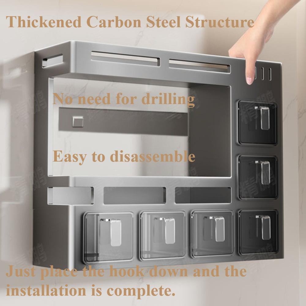 No-Drill Kitchen Multifunctional Seasoning Storage Organizer Wall Mounted Carbon Steel Hanging Rack Pull-Out Spice Jar Holder
