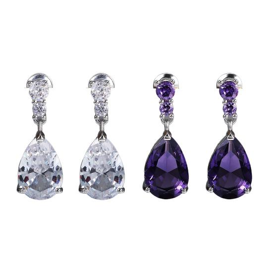 1 Pair Women Drop Earring Water Drop Shape Cubic Zirconia Dangling Earrings