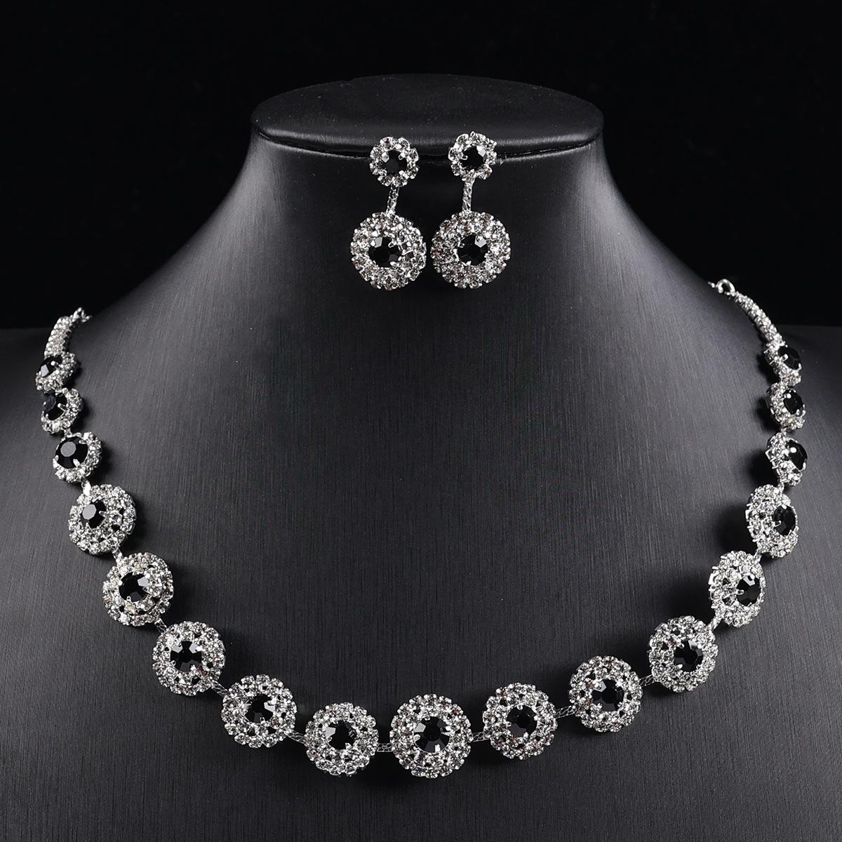 Elegant European  American Style Wedding Gown Jewelry Set: Full Diamond Necklace  Zirconia Earring Bridal Accessories.