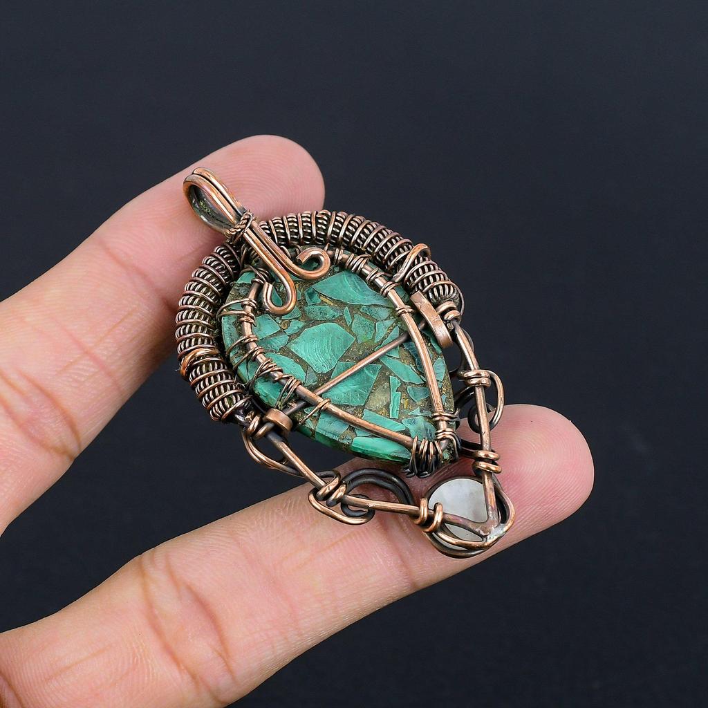 Copper Malachite Jewelry, 999 Copper Wire Wrapped Pendant Handmade Gemstone Jewelry, Gifts For Wife Brand New Pendant