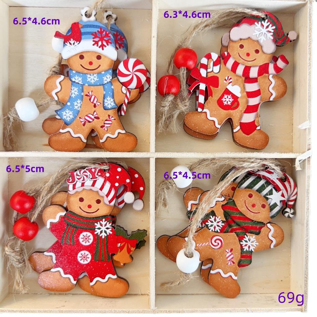 Christmas Four Grid Gingerbread Man Wooden Pendant Christmas Tree Decoration Gift Box Show Window Decoration Pendant