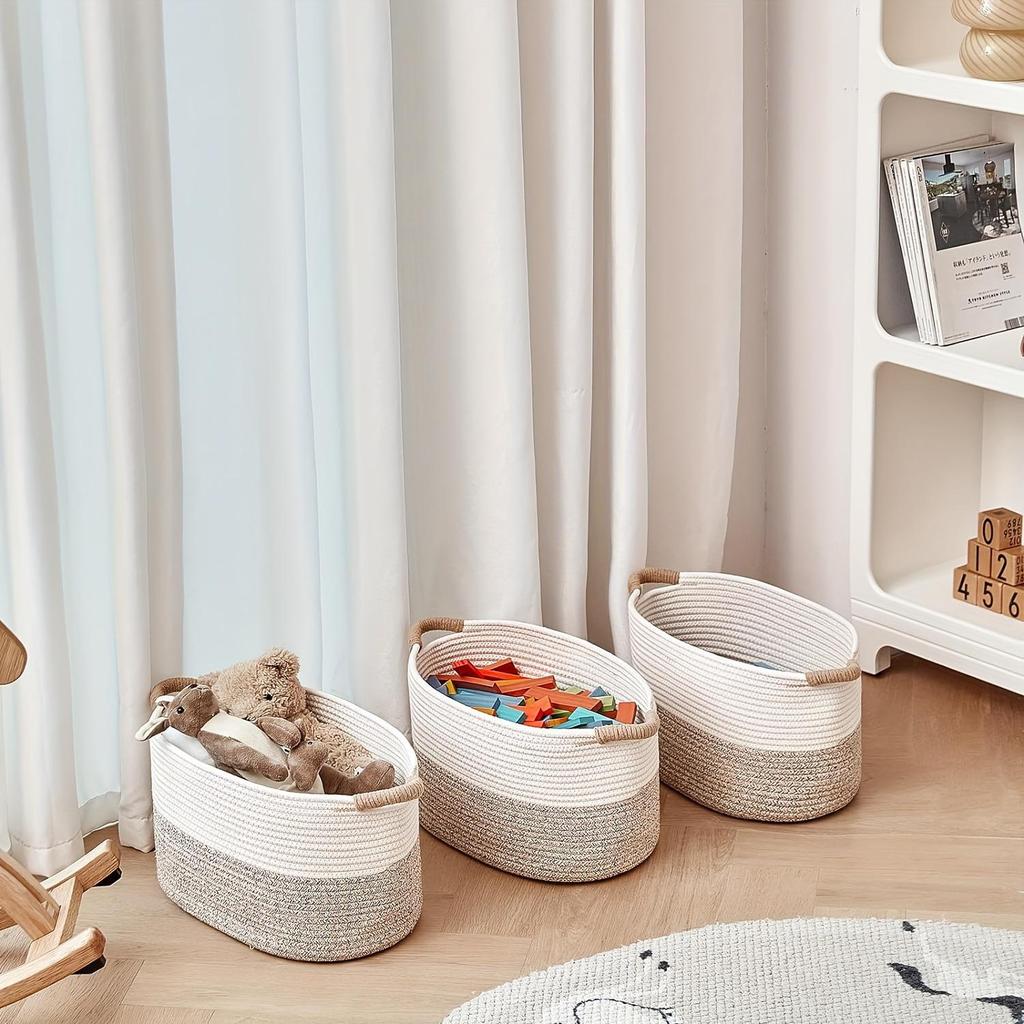 Large Woven Cotton Storage Basket for Toys, Snacks, Underwear, Socks, and Clothes