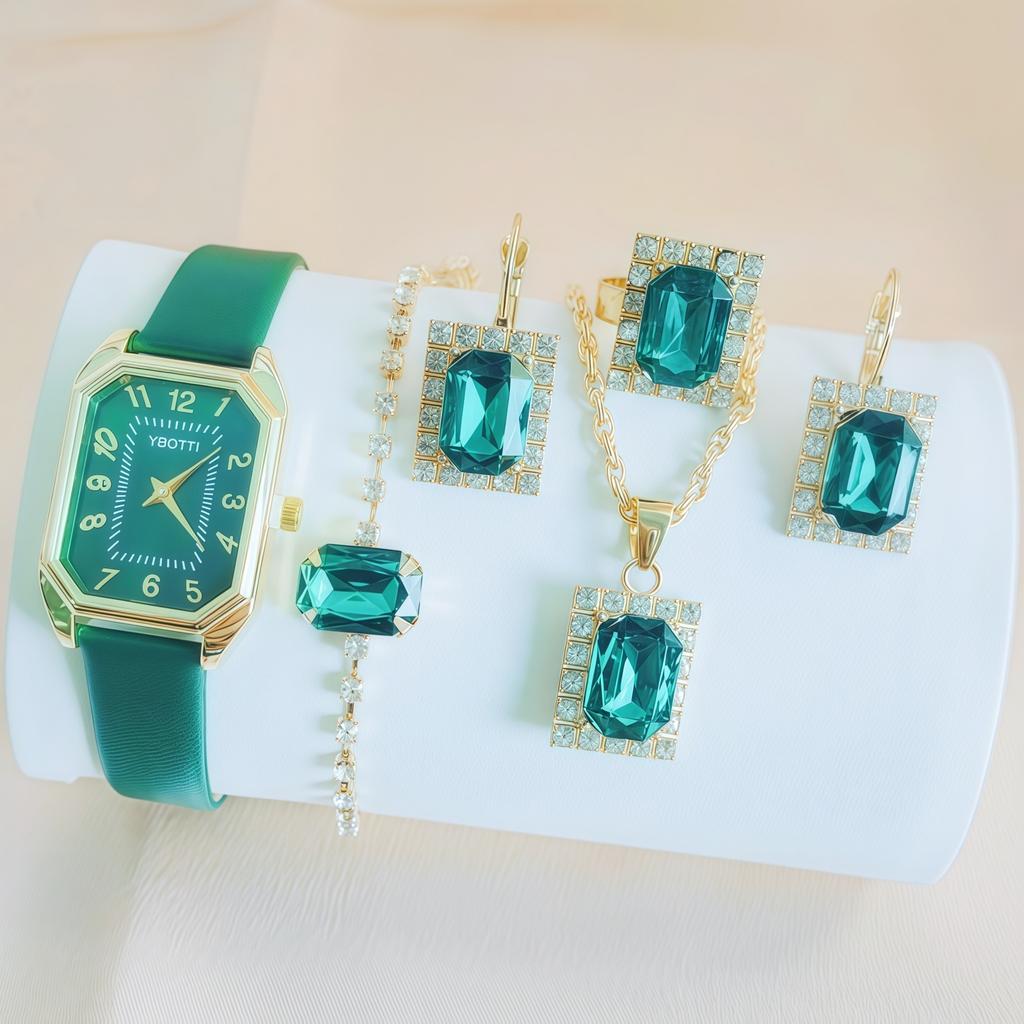 Women'S Square Belt Gem Watch Set, Yanyu Trade Ybotti Quartz Watch Accessories Explosive Set