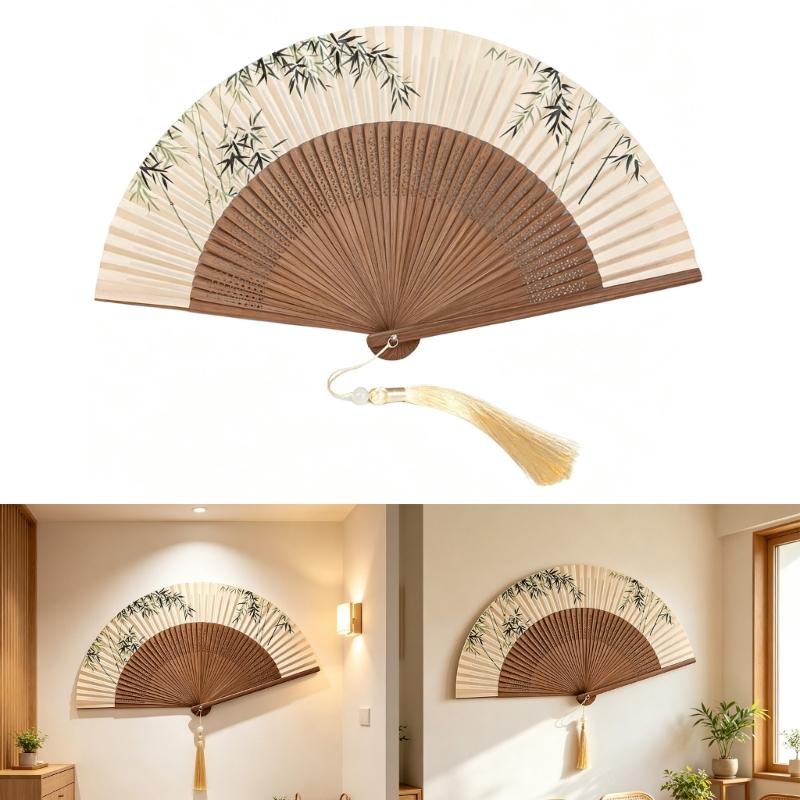 Folding Fan Home Accent, Display Piece with Pattern Detail for Shelf, Study and Tea Room Arrangement Display Touch