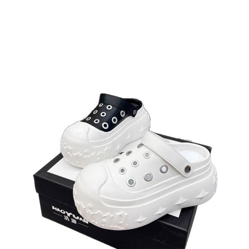 Baotou sandals women's sports summer new hollow breathable little white shoes 8cm thick-soled inner height-increasing hole shoes