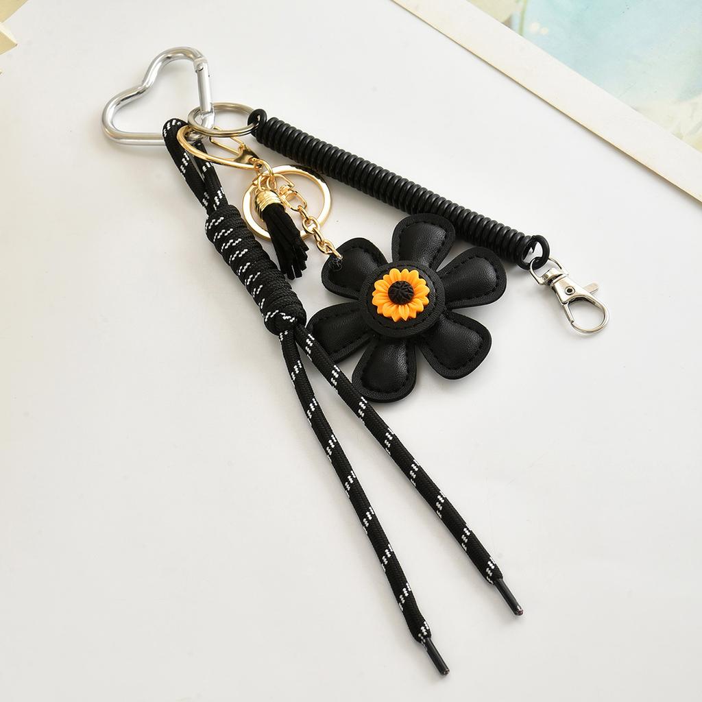 Fashion Creative Leather Sunflower Braided Rope Bag Charm Keychain for Women Ladies Stylish Backpack Key Ring Handmade Jewelry