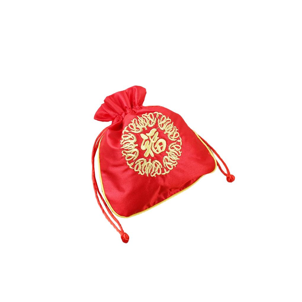 Drawstrings Bag Fu Word Embroidered Multipurpose Elegant Portable Gift Bags Artsy Pouches Wedding Christmas Household