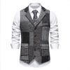 Men's Suit Vest Lapel Collar Stitching Vintage Patch Plaid Woolen Casual Slim Waistcoat for Wedding Vest Groom Costumes