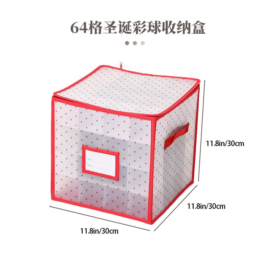 Christmas Ornament Storage Box with Adjustable Dividers, Store Up To 64 Christmas Ornaments,Plastic Xmas Box with Zipper Closure