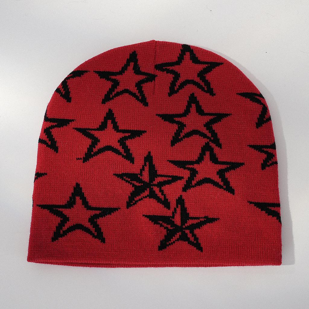 Beliebte Strickmützen für Damen und Herren, Sternenprint, Hip-Hop, coole elastische Mützen ohne Schirm, Streetwear, Bergsteigen, Reisen