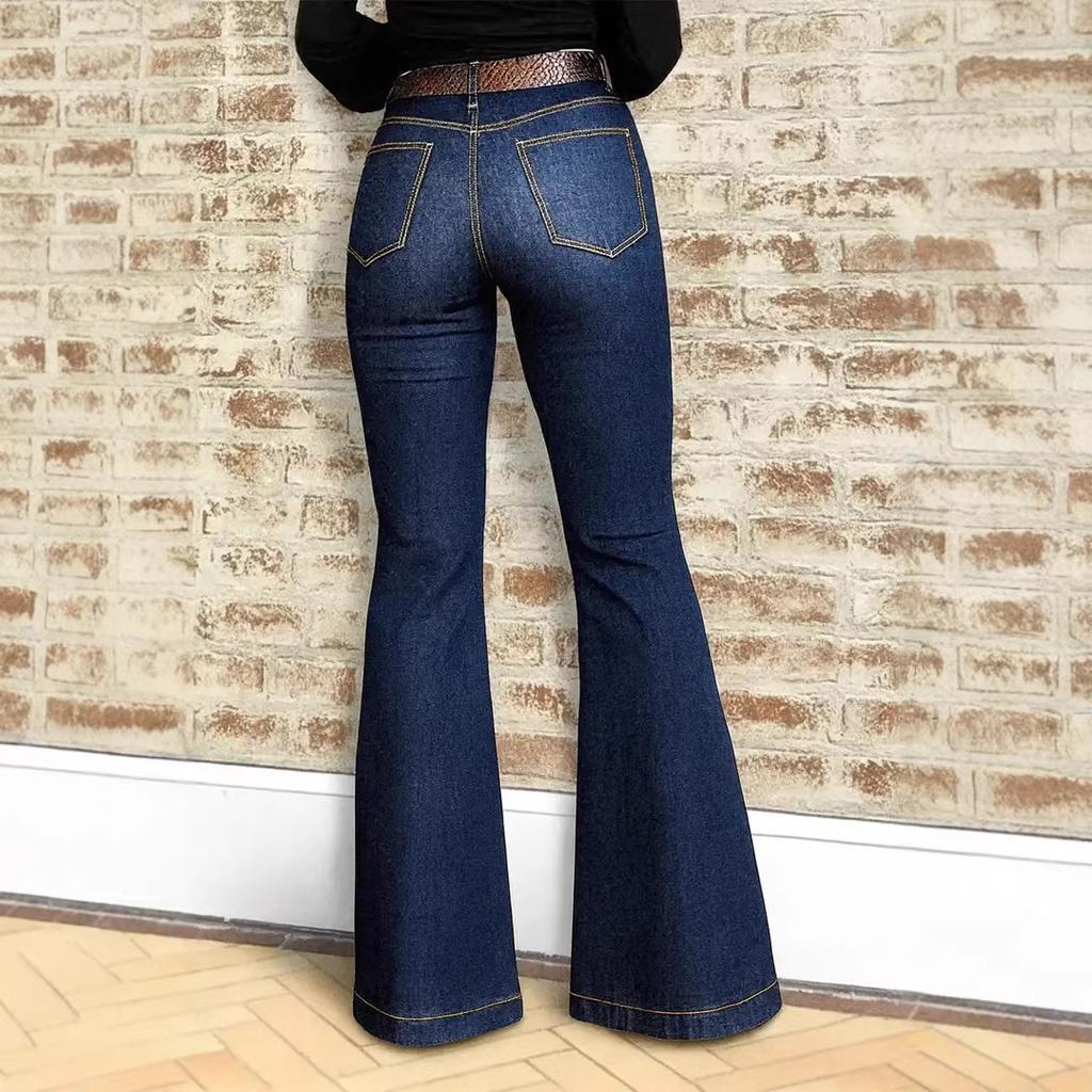 Spring and Summer New Style Retro High-Waist Flared Denim Pants for Slimming and Elegant Ladies' Long Pants