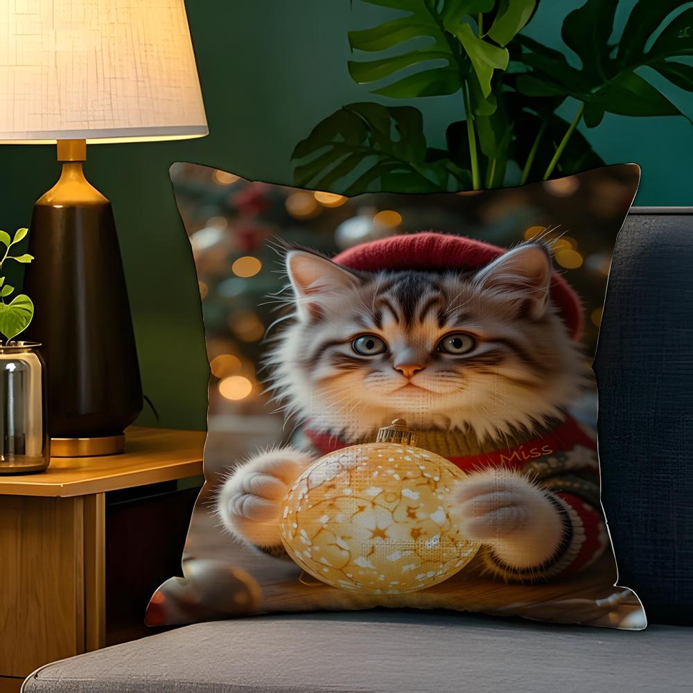 Funny Cute Christmas Cats Pillow Case Natural Linen Pillow Case DoubleSided Decor Sofa Pillowcase Home Decor
