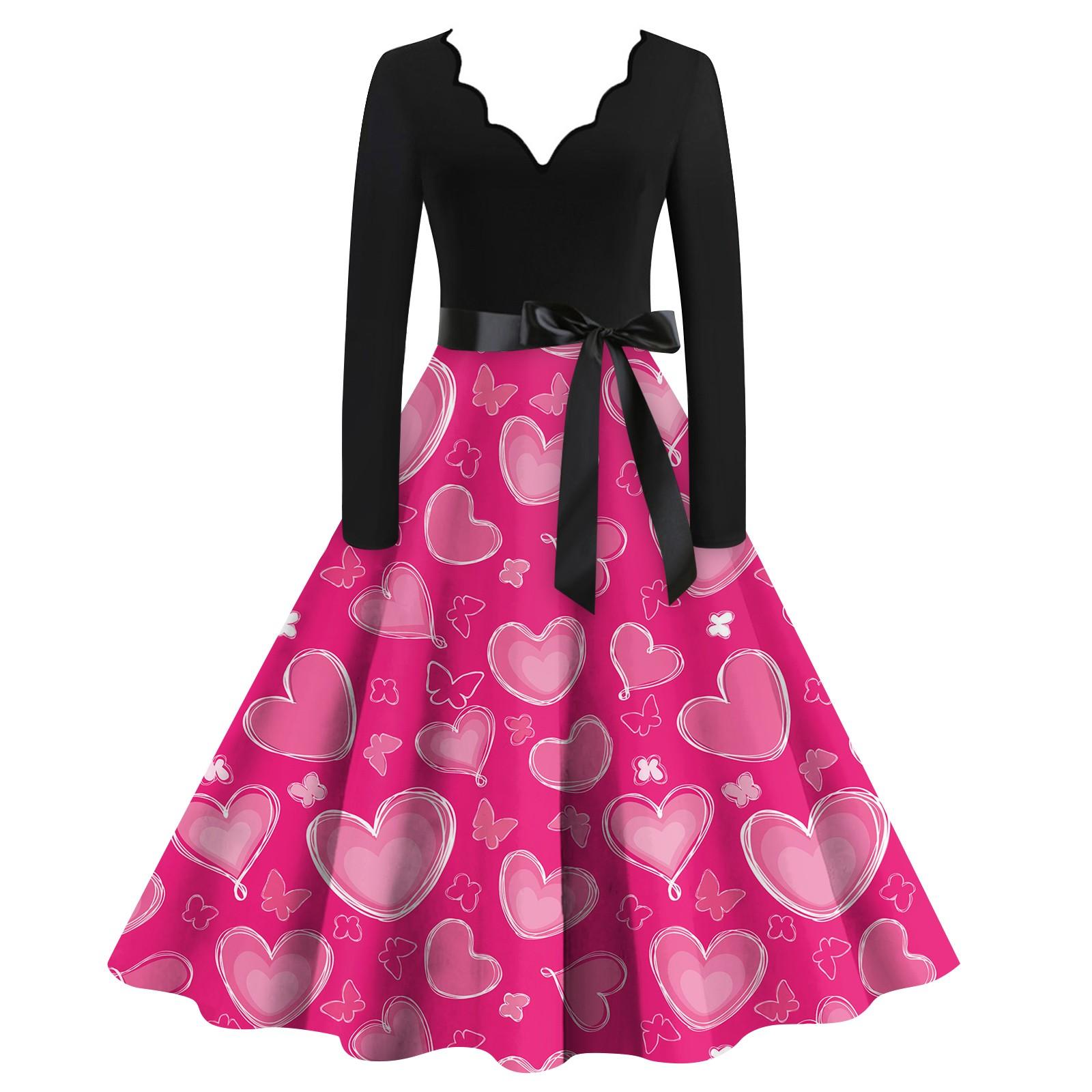 

Женское повседневное и модное винтажное платье с v-образным вырезом и принтом ко Дню святого Валентина S