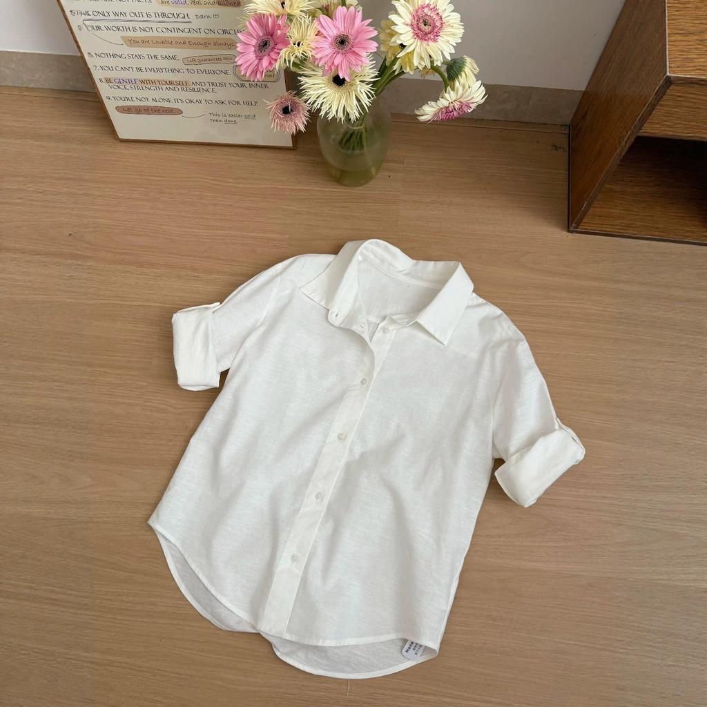 White Shirt Front Shoulder Middle Sleeve Women's Summer Casual Temperament Old Money Style Shirt French Petty Top