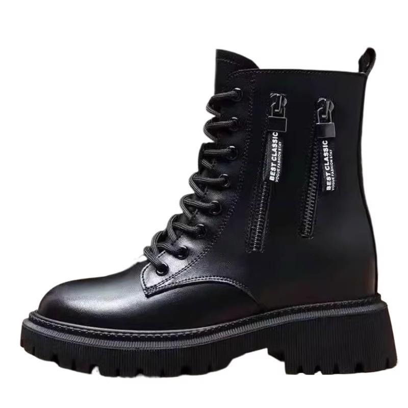 Short boots women's British Martin boots 2025 new winter velvet thick-soled thick-soled heeled versatile side zipper spring and autumn single boots