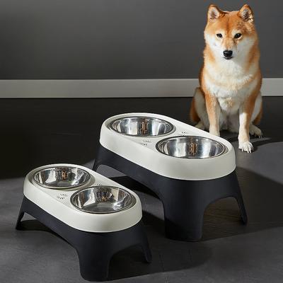 New Dog Elevated Bowl Pet Drinking Water Feeding Bowl Anti-knock Over Stainless Steel Food Bowl Cat Rice Bowl