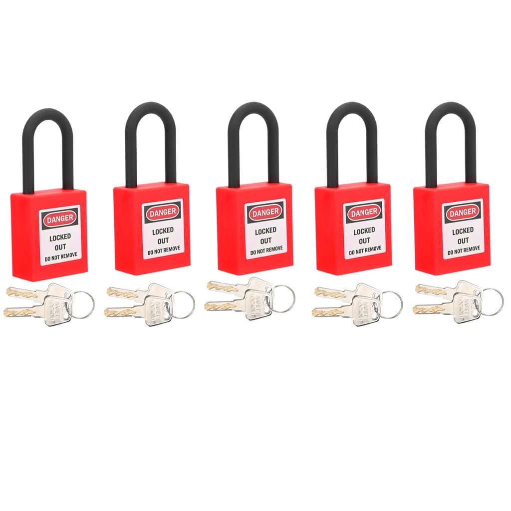5 Sets Lockout Lock 38mm Nylon Engineered Dustproof Security Padlock for Industrial SiteRed