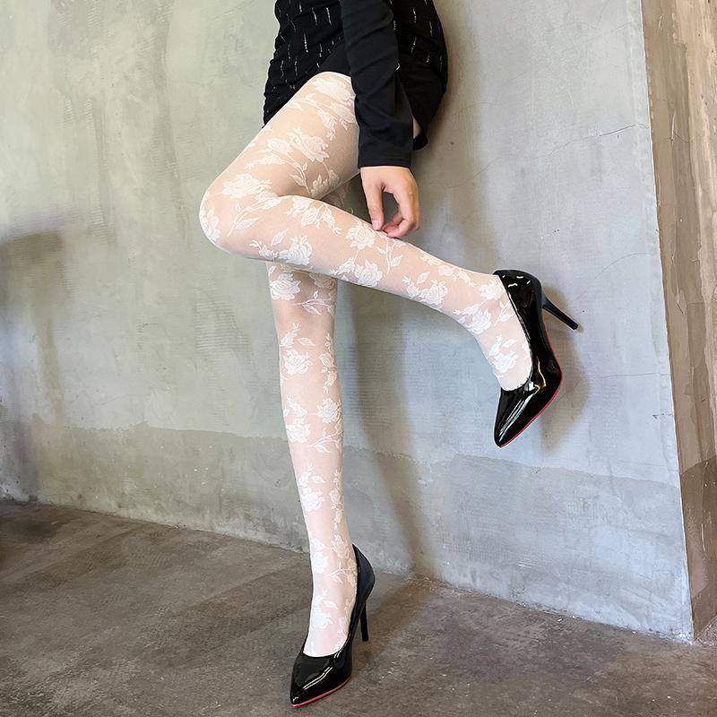 Frühlingsrose Floral Zarte Strumpfhose Damen Nylon Dünn Retro Strumpfhose Damen Sexy Charmant Lange Strümpfe Y2K Stil