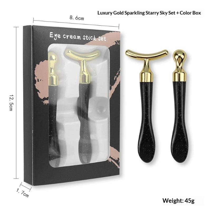 2Pcs/Set Zinc Alloy T-Shaped Eye Cream Massage Stick With Scoop Eye Manual Massage Tool Set Beauty Face Eye Massage Stick