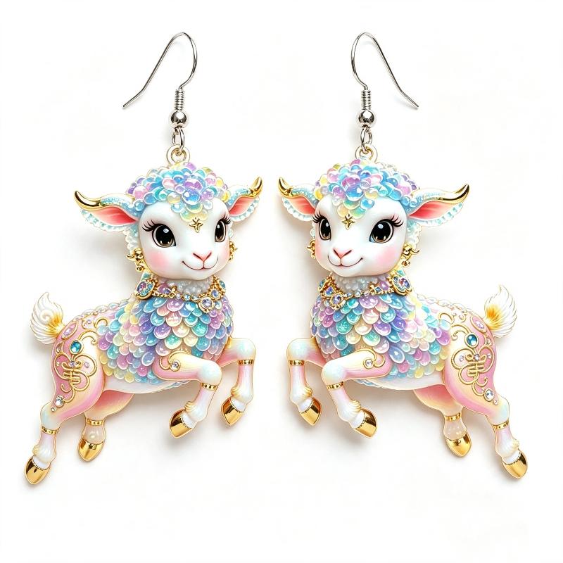 Cartoon Sheep Earrings 1 Pair 2D Flat Acrylic Animal Jewelry Hypoallergenic for Animal Lovers Party Wear Perfect Gift